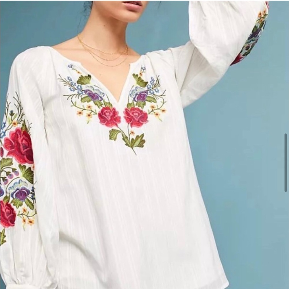 Rare Anthropologie Mira Embroidered Peasant Blouse Medium